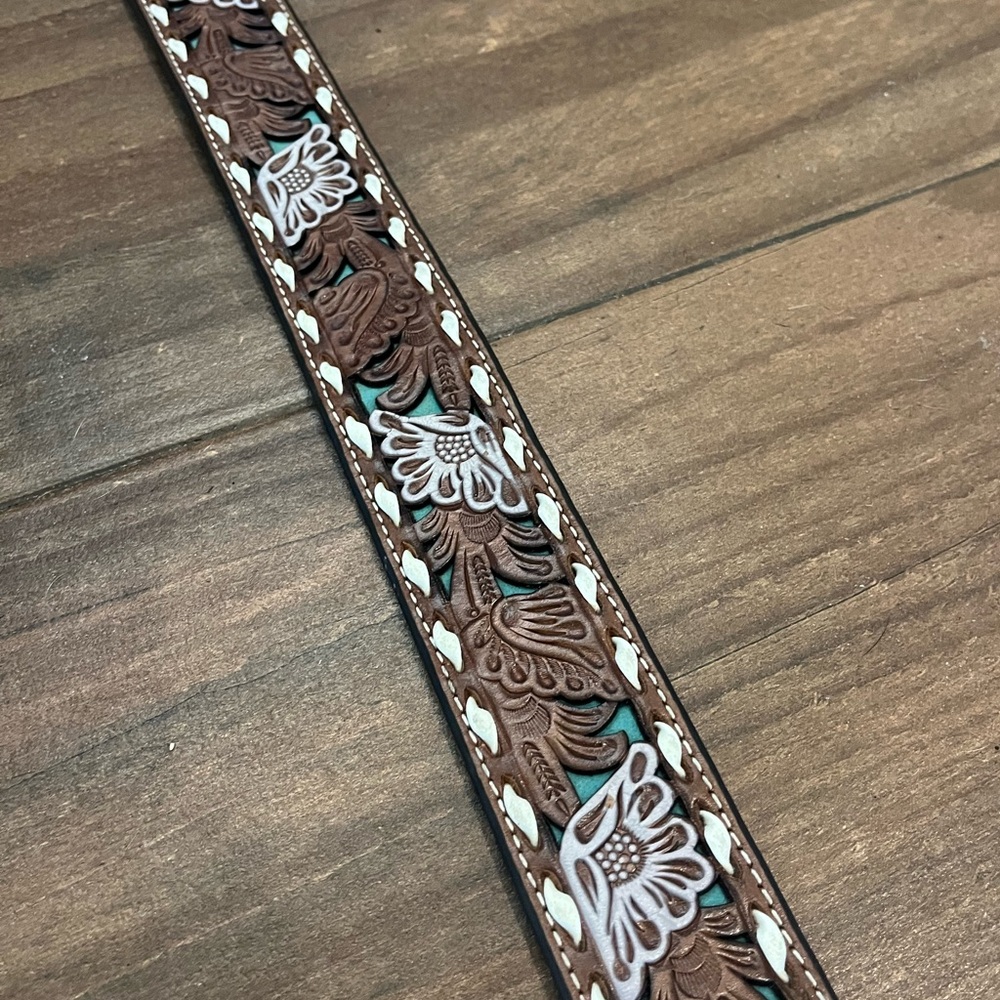 Turquoise leather tooled belt